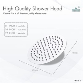 SOLVEX Rainfall Shower Head, 10 inch Fixed Rain Shower Head, Stainless Steel 304 Large Shower Head, Waterfall Shower Head, Overhead Shower Head, Adjustable with Swivel Ball Brushed Nickel, SP-50021-2