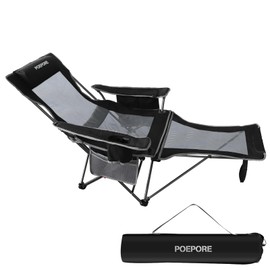POEPORE Reclining Camping Chair 4 Position with Foot Rest Comfortable for Adults 265Ibs Folding Lounger Mesh Beach Chair with Cooler Bag and Cup Holder for Outdoor Patio