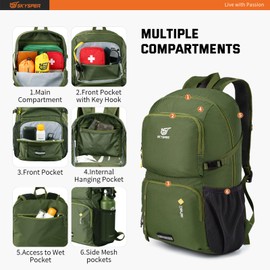 SKYSPER Ultralight Foldable Backpack with Wet Compartment - Waterproof and Stowable Daypack for Hiking, Travel, Cycling and City Trips