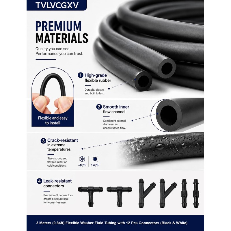 3-Meter(9.84ft) Windshield Washer Hose Kit with 12 Connectors for Vehicles