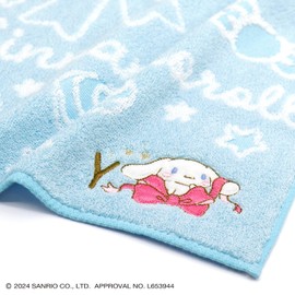 Towel Museum Sanrio Big Ribbon Cinnamon Roll Towel Handkerchief BY Blue Initial Y 28-2030070, Approx. 9.8 x 9.8 inches (25 x 25 cm)
