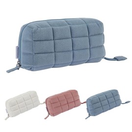 WEZCHUGHAOL Gran Capacidad Estucheras Lapiceras Aesthetic Felpa Estuche para Lápices Pequeña Bolso Acolchado Mujer Bolsas para Bolis Puede Abrir Completamente y Alicatar (Azul)