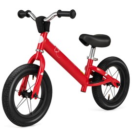 BABY JOY Toddler Balance Bike, No Pedal 12” Training Bicycle for 3+ Years Old Kids with Rubber Tires and Height Adjustable Handlebar & Seat, Indoor Outdoor Sport Bike (12 Inches, Red)
