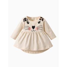 Derouetkia Baby Girl Clothes Cartoon Pattern Ruffle Long Sleeve Tops and Pants Toddler Baby Girl Outfit Set, Beige, 18-24 Months