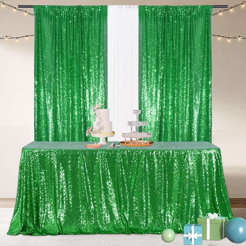 Poise3EHome Green Sequin Tablecloth 60x102 Inch, Green Tablelcoth Sparkly Tablecloth