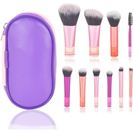 Walquicks Mini Pinceles Set Maquillaje, Juego de Brochas de Maquillajede viaje, 10 Piezas Conjunto de Maquillaje Pinceles Portátil de Viaje con Bolsa de PU de Pinceles Cosméticos de Función Completa(Colorido)