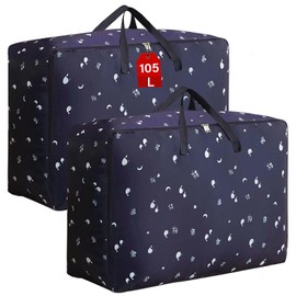 SEPSCO 2Pcs Large Storage Bag, 105L Underbed Clothes Storage Bags With Zips King Size Oxford Cloth Moving Bags Laundry Bags For Duvet Quilt Blankets Bedding Pillows Moisture Proof No-Smell (Blue)