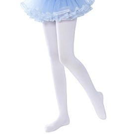 leg elegant Girls Microfiber Soft Opaque Footed Tights and Stockings (White, 8-10)