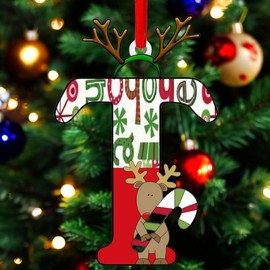 Axahuhavn Letter Pendant Vibrant Christmas Pendant with English Letters DIY Xmas Decor Ornament for 2024 New Year Acrylic Design (T)