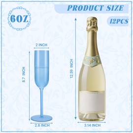 LEYIQU Blue Champagne Flutes Set of 12, 6oz Plastic Unbreakable Champagne Glasses Shatterproof Reusable, Mimosa Prosecco Wine Stemware for Wedding Toasting Bachelorette Party Holidays