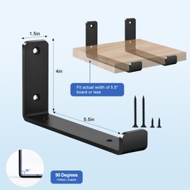 16 Pack - 5.5" L x 4" H x 1.5" W J Lip Shelf Brackets Rustic Farmhouse Iron Wall Floating Shelf Bracket Metal Shelf Bracket Industrial Shelf Supports with Screws Black