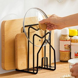 LINFIDITE Cutting Board Holder Pots Pan Lids Rack Chopping Board Rack Kitchen Countertop Organizer Stand Holder Flat Steel 4.92Lx5.71Wx8.46H in.Black