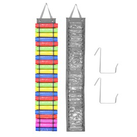 PATIKIL 24 Compartments Vinyl Roll Holder, Vinyl Storage Organizer Wall Mount/Over Door Roll Storage with 2 Hooks and Hanging Strap for Home Room, Dark Gray