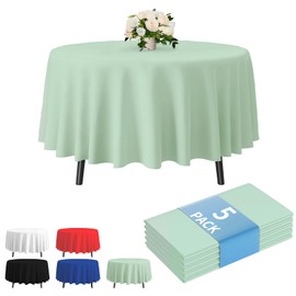 Fixwal 5-Pack Premium Plastic Tablecloth 84in. Round Plastic Table Cover - Sage Green