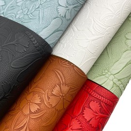 6 Pcs Dragonfly Flower Embossed Faux Leather Sheet, 8 x 12 Inch Flower Butterfly Bump Synthetic PU Leather Fabric for DIY Handicrafts Keychains Pouches Making