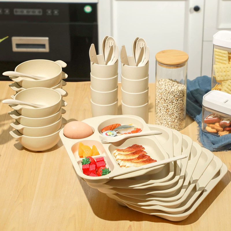 Weewooday 48 Pcs Wheat Straw Tableware Set for 8 Wheat
