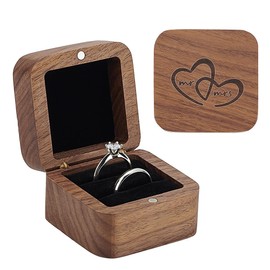 PH PandaHall Wooden Ring Box Engraved Wood Ring Box 2 Slots Mr and Mrs Ring Bearer Box Square Ring Storage Box with Black Velvet Inside for Proposal Wedding Ceremony Engagement, 5.5x5.5x3.7 cm