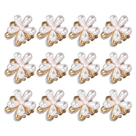 12 Pcs Small Mini Pearl Claw Clips Hair Accessories，with Flower Design, Hair Pins Cute Bangs Clips Flower Sweet Artificial Clips Decorative Hair Accessories for Women Girls Wedding (White)