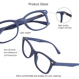 VisionGlobal Blue Light Blocking Glasses for Computer Reading or Gaming, UV 400 Anti Glare Lenses Help Reduce Eye Strain and Fatigue, Men and Women Frame, x1.25 No Magnification