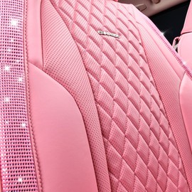 CAR PASS Bling Pink Nappa Leather Car Seat Covers for Front Seats, Waterproof Heavy-Duty Anti-Slip, Universal Fit for 95% Auto SUV Sedan Truck, Glitter Sparkly Shining Rhinestone, Pink Leather Diamond