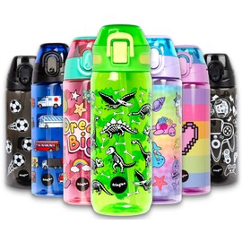 Fringoo - Dinosaur Lunch Time - Kids Water Bottle with Straw - BPA Free Water Bottles - Straw Water Bottle - Reusable Water Bottle - 600 ml / 20 Oz