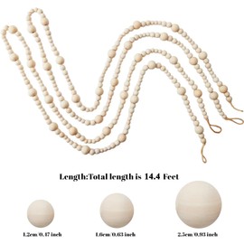 KUWUNG 2 Pack Natural Wooden Bead Garland, Each 2.2 Meter/7.2 Feet Length Wooden Beaded Garland Christmas Tree Wood Beads Garland, DIY Painting/Tiered Tray/Festival Wall Hanging Decor,Prayer Beads