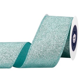 VATIN Light Blue Glitter Wired Ribbon with Metallic Edge, Christmas Decor for Wreath, Tree, Gift Wrapping & Home,2.5" x10 Yards