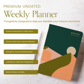 Mantra Planner 2024 Planner, Daily Journal & Gratitude Journal All-In-One with To Do List, Self Care Prompts & Habit Tracker - 7 x 10 - Green