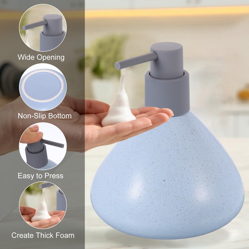 sourcing map Foaming Soap Dispenser 450ml/15oz Blue Ceramic Foaming Soap
