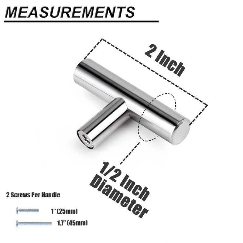 Probrico 10 Pack|2 Inch Kitchen Cabinet Door Knobs Polished Chrome