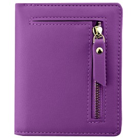 Favydov Compact Mini Purse with Zipper Pocket PU Leather Bifold Small Slim Wallet for Women Purple