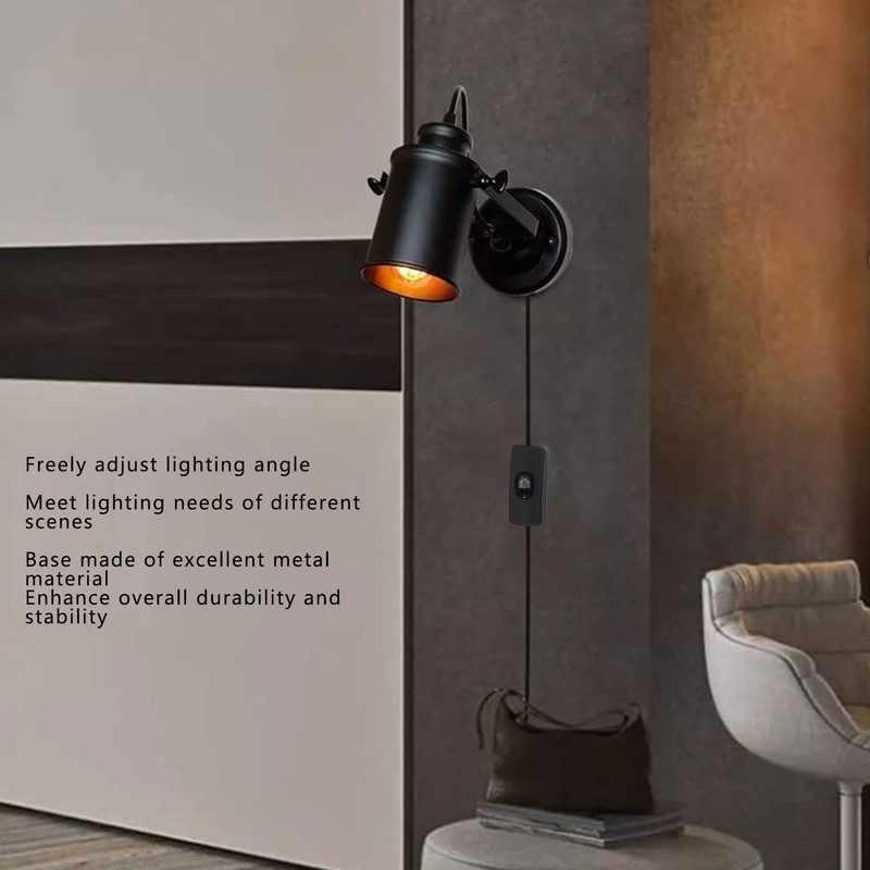 Wall Sconce Plug in Lamp Indoor Bedroom Bedside American Retro