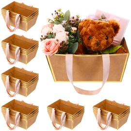 Pinkunn 48 Pcs Basket for Gifts Empty DIY Bulk Party Gift Basket Kit with Handles Market Trays for Packages Wrapping Wedding Party Anniversary Display (9.8 x 6.5 x 4.3 In) (Brown, Gold)