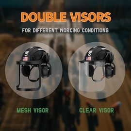 DS-SMAAT 5 in 1 Forest Helmets Kit Industrial Chainsaw Helmet with Visor, Mesh&Clear PC Shield and Ear Muffs, ANSI Z89.1 Certified Forestry Helmet (Brilliant Orange+Mesh&Clear Shield+Earmuffs)