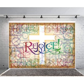 Leyiyi 7x5ft Vintage Cross Rejoice Photography Background Grunge Graffiti Stained Glass Christian Church Our Loard Backdrop Jesus Christ God Bless Baptism Baby Shower Photo Portrait Vinyl Studio Prop