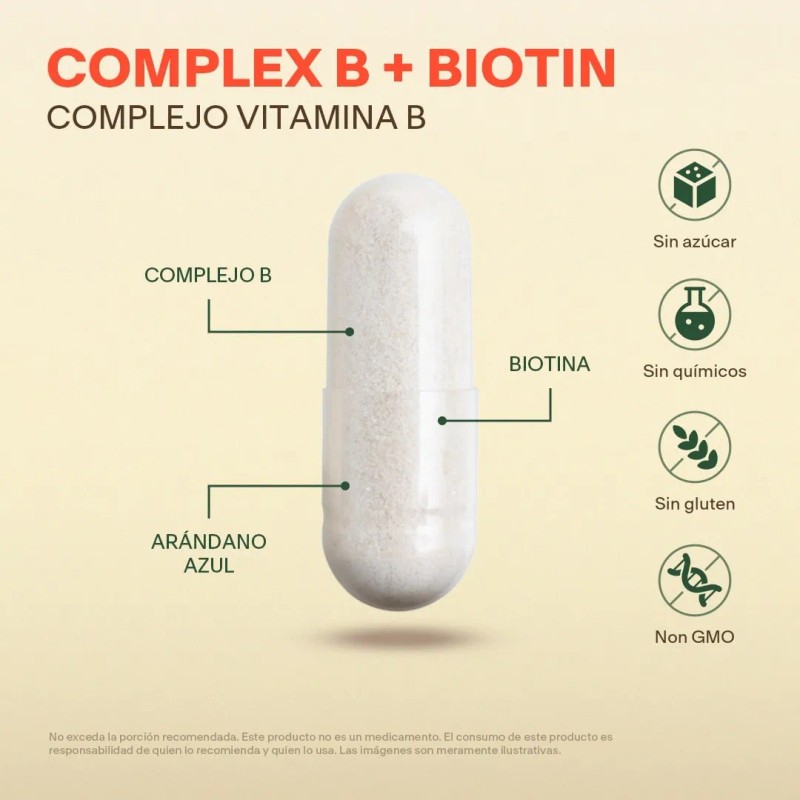 Complejo B Vitaminas B1 B2 B3 B5 B12 200 Caps