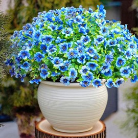 Artificial Flowers for Outdoors,12 Bundles Faux Plants Outdoor,UV Resistant Artificial Plants,Silk Fake Artificial Flowers for Spring Summer Home Decor Porch Patio Decoration (Blue, 12)