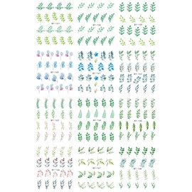 Spring Summer Nail Art Stickers Green Leaf Water Transfer Nail Decals Leaves Water Transfer Nail Stickers Green Nail Art Design Decals for Nail Art Spring Summer Self Adhesive Nail Art Supplies 12Pcs