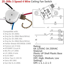 with 4 Pre-Installed Wires Ceiling Fan Switch, 3 Speed Fans Switch Compatible with Hunter Fan, Bronze
