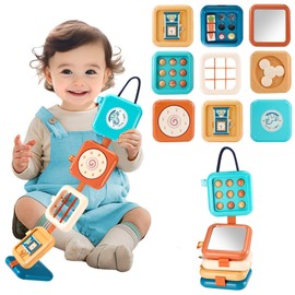 Quuylin Montessori Baby Toy, 8 in 1 Busy Board, Aeroplane Travel Toy, Sensory Toy, Motor Skills Toy Baby, Promotes Improvement of Motor and Cognitive Skills