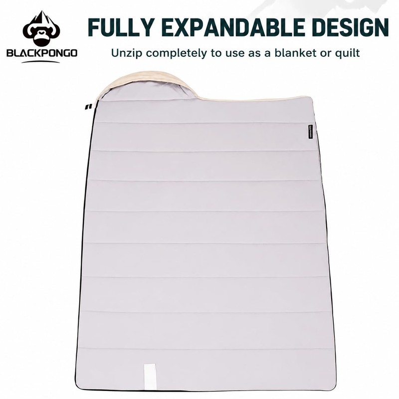 Blackpongo 3-Season Sleeping Bag for Adults, Lightweight Hooded Camping Sleeping