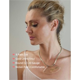 2mm Small Gold Stud Earrings Set Women Hypoallergenic Surgical Stainless Steel Stud Earrings Tiny CZ Jewelry Earrings Birthday Mother's Day 8 Pairs