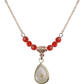 Bonyak Jewelry 18 Inch Hamilton Gold Plated Necklace w/ 4mm Red July Birth Month Stone Beads and Mustard Seed