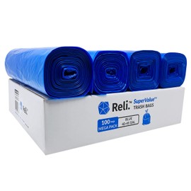 Reli. SuperValue 40-45 Gallon Recycling Bags (100 Count) Blue Trash Bags 40 Gallon - 45 Gallon Capacity (Made in USA) Large Blue Recycling Garbage Bags (31 Gal, 39 Gal, 45 Gal Compatible)