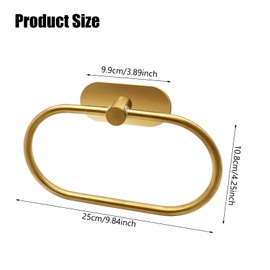 Self Adhesive Towel Ring, Brushed Gold Adhesive Hand Towel Holder Stainless Steel Oval Hand Towel Ring No Drilling Modern Hand Towel Hanger for Bathroom Kitchen Accessories
