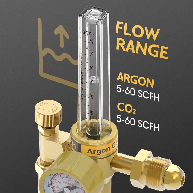 TOOLIOM CO2 Argon Flow Meter Gas Regulator Gauge with Gas