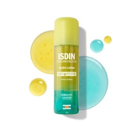 ISDIN Fotoprotector hydrolotion spf 50, protector solar corporal bifasico que protege y detoxifica la piel, hidratante y efecto refrescante, 200ml