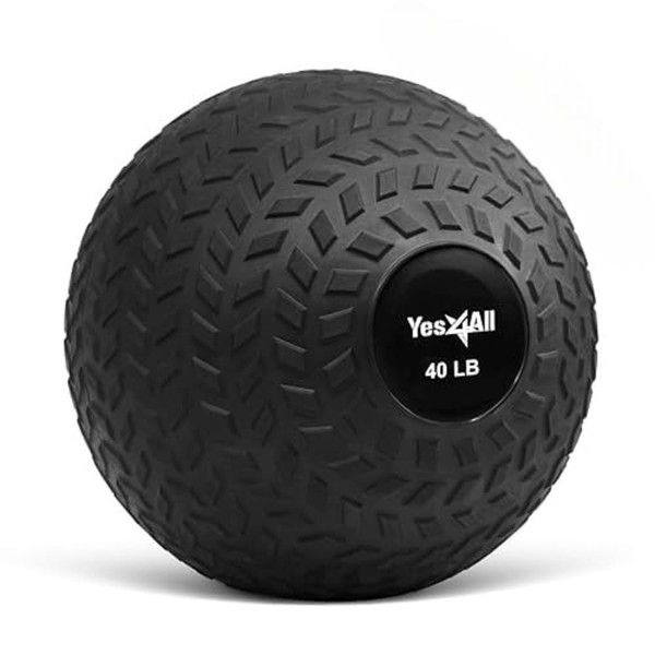 Yes4All 40 lbs Slam Ball, Medicine Ball for Strength and Workout - Fitness Exercise Ball with Grip Tread & Durable Rubber Shell (40lbs, Black)