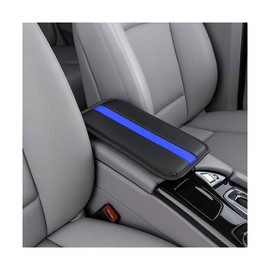 Norkmdi Car Center Console Cover, Leather Waterproof Vehicle Armrest Seat Box Cushion Pad, Scratch Resistant Comfortable Automotive Middle Console Protector, Universal for SUV RV Truck (Black/Blue)