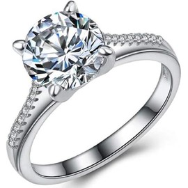Engagement ring with zircon Stainless-Steel Cubic-Zirconia (Silver, 6#)